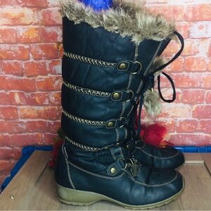 Sporto Black Tall Fur-Lined Lace Up Winter Boots